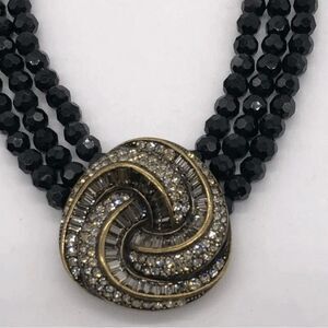 Heidi Daus Sultry Swirl Knot black beaded necklace Swarovski crystal 3 strand